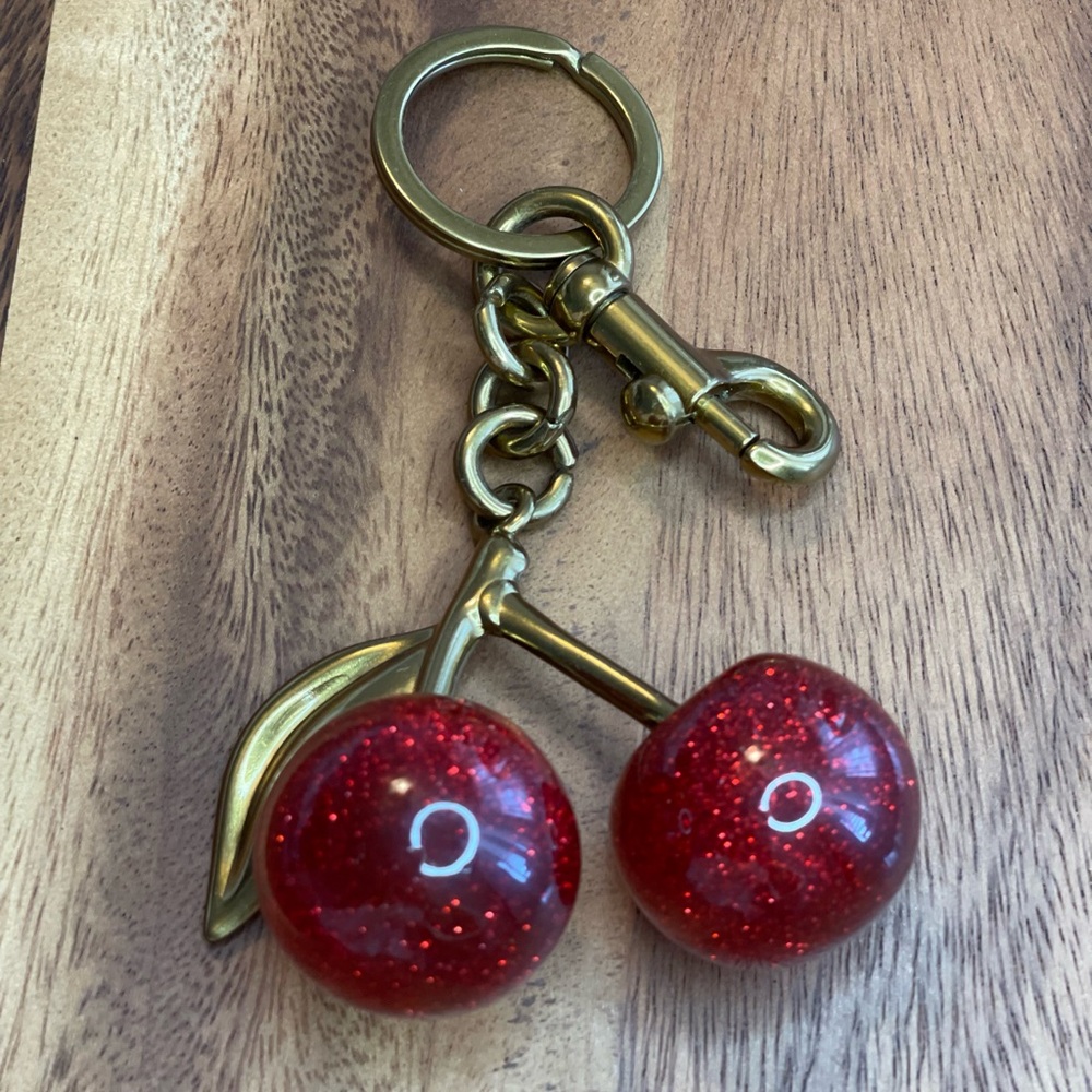 Cherry Keychain with Gold Accents